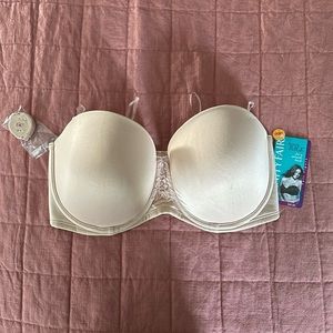 NWT Vanity Fair Womens Push Up Strapless Nude Bra 38DD